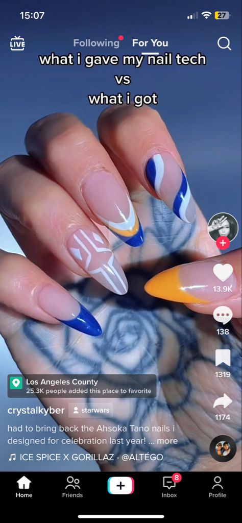 Star Wars Nail Art, Ahsoka Tano Clone Wars, Star Wars Nails, Nails Tiktok, Star Wars Celebration, Nail Art Disney, Almond Acrylic Nails, Disney Nails, Art Disney