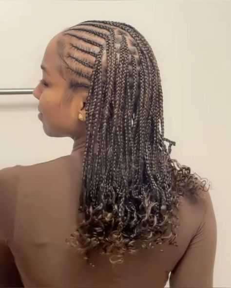 Big Braids With Curls, Half Cornrows Half Braids, Half Braids, Half Cornrows, Protective Style Braids, Curled Ends, Africa Style, Short Box Braids Hairstyles, Braids Ideas