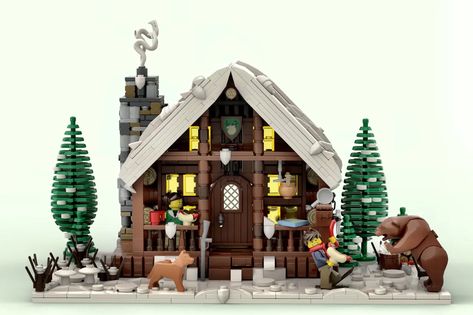 Lego Log Cabin, Lego Winter Village Ideas, Lego Christmas Sets, Lego Room Ideas, Lego Christmas Village, Lego Land New York, Lego Winter Village, Lego Hogwarts, Lego Village