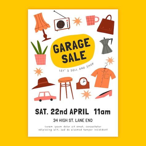 Hand drawn garage sale poster template | Free Vector #Freepik #freevector #design-poster #vertical-poster #poster-template #information-poster Garage Sale Flyer Template Free, Art Sale Poster, Yard Sale Poster Ideas, Garage Sale Poster Ideas, Garage Sale Poster Design, House Sale Poster, Clearance Sale Poster Design, Yard Sale Poster, Garage Sale Ideas