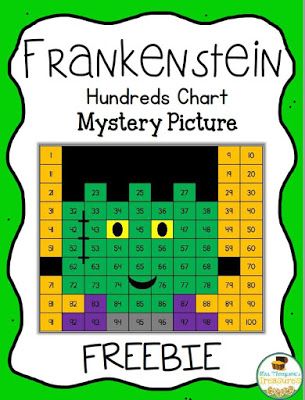 Halloween FREEBIE - Frankenstein Hundreds Chart Picture   Grab this cute free mystery picture for a fun Halloween activity! Students will use the colors and numbers in the key to color in squares in a hundreds chart creating the Frankenstein picture.Visit my blog HEREto get the free download!  Frankenstein Halloween hundreds chart k-1 math Mrs. Thompson's Treasures mystery picture place value Math Mystery Pictures Free, Mystery Pictures Free, Kindergarten October, Halloween Teaching, 100's Chart, October Ideas, Teacher Freebies, Substitute Teaching, Leprechaun Hat