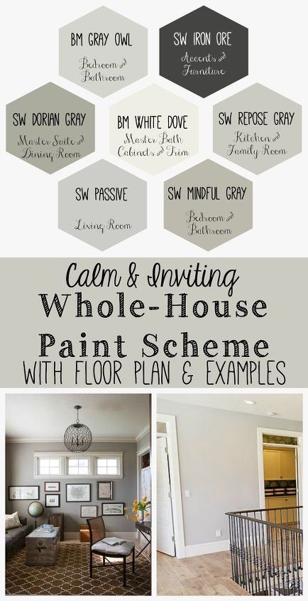 Whole House Paint Scheme, Best Gray Paint, Best Gray Paint Color, Studio Loft, Repose Gray, Farmhouse Paint Colors, House Color Palettes, White Panel, Paint Color Schemes