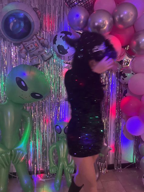 Cowboys Vs Aliens Party, Cowboy Vs Aliens Party, Disco Alien, Euphoria Birthday, Cowgirl Disco, Cowboys & Aliens, 23 Birthday, Alien Party, Hot Music