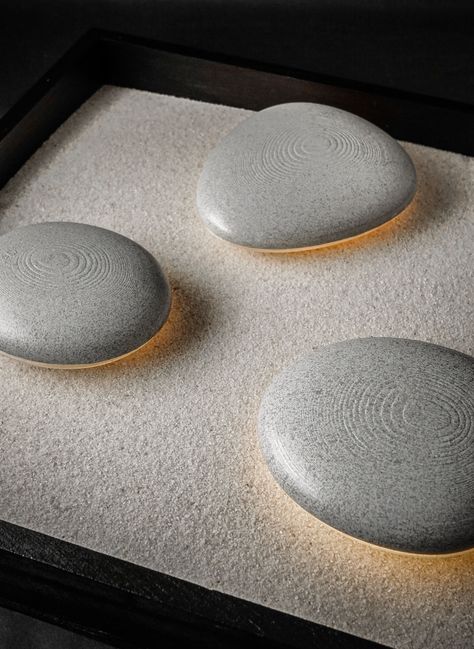 https://www.behance.net/gallery/43615415/Zen-Stone-Lights-Concept?tracking_source=curated_galleries_list Zen Home Lights, Stone Product Design, Stone Light Fixture, Light Concept, Pebble Design, Stone Lighting Design, Stone Ceiling Light, Stone Diffuser, Zen Lighting