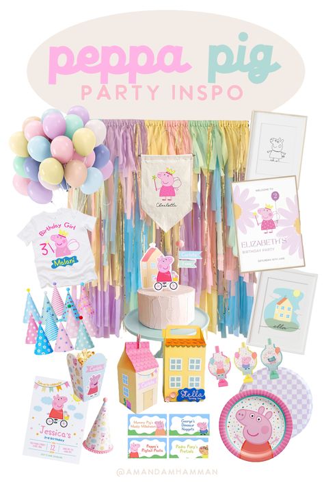 Pepa Pig Birthday Decoration For Girl, Peppa The Pig Birthday Party, Peppa Pig Two Year Old Party, Peppa Pig Party Bags, Peppa Pig Party Table, Peppa Pig Birthday Party Ideas Diy, Peppa Pig Room Ideas, Peppa Pig Birthday Activities, Princess Peppa Pig Birthday Party