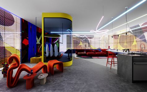 Bytedance Office, Pop Art Office Interior Design, Exhibit Design Inspiration, Google Office, Pop Art Decor, Tv Studio, School Interior, Interior Design School, Google Cloud