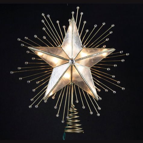 10" Lighted Capiz Star Tree Topper in Brass Finish Lighted Star Tree Topper, Diy Tree Topper, Unlit Christmas Trees, Christmas Tree Toppers Lighted, Lighted Tree Topper, Christmas Tree Star Topper, Cross Christmas Tree, Christmas Tree Accessories, Christmas Tree Star