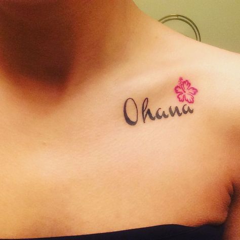 Disney Stitch Tattoo, Lilo And Stitch Tattoo, One Word Tattoo, Ohana Tattoo, Tattoo Disney, One Word Tattoos, Stitch Tattoo, Tattoo Trend, Hawaiian Tattoo