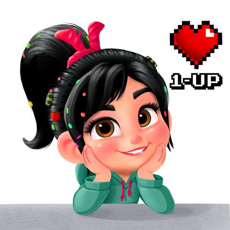 Vanellope von Schweetz resting on her elbows with a digital heart Vanellope Y Ralph, Disney Female Characters, Alice In Wonderland 1951, Vanellope Von Schweetz, Disney Cartoon Characters, Wreck It Ralph, Modern Disney, Disney Studios, Disney Shows