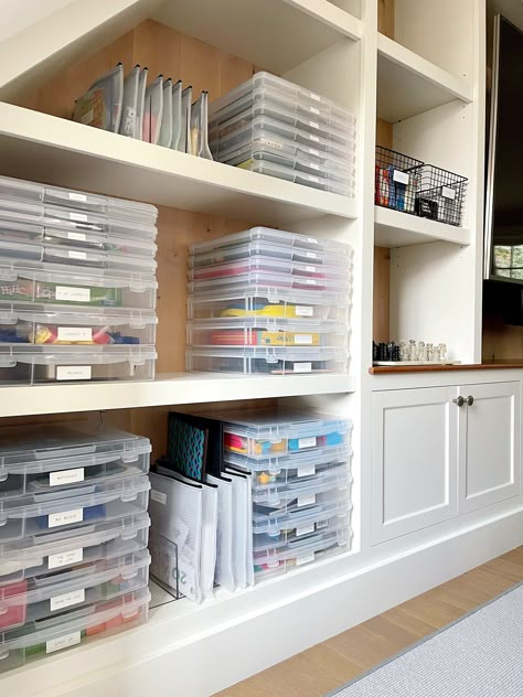 Small Summer Organizing Projects Organizing Company, Craft Closet Organization, Small Playroom, Neat Method, Board Game Storage, Craft Storage Organization, Board Game Organization, Game Organization, Professional Organizers