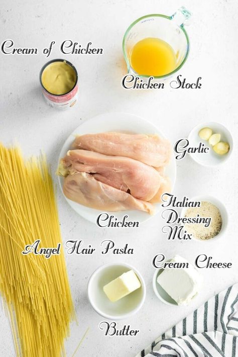 Slow Cooker Angel Chicken, Chicken Angel Hair Pasta, Angel Chicken Pasta, Salisbury Steak Crockpot, Angel Hair Pasta Recipes, Crockpot Chicken Spaghetti, Chicken Crock Pot, Angel Chicken, Creamy Crockpot Chicken