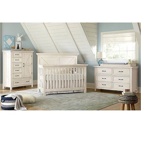 Westwood Design Westfield 4-in-1 Convertible Crib | buybuy BABY Modern Day Farmhouse, Farmhouse Style Nursery, Bed Steel, Nursery Furniture Collections, Rustic Hardware, Wood Drawer, Spring Mattress, Home Furnishing Stores, White Dresser