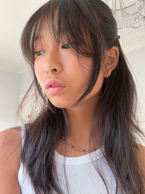 Japanese Hairstyle Bangs, Birkin Bangs Round Face, French Fringe Bangs Round Face, Face Framing Dark Hair, Bardot Bangs Short Hair, Different Type Of Bangs, Wispy Bangs Asian, Dark Hair Asian, Asian Bangs Round Face