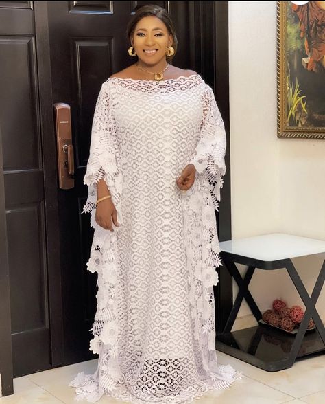 Patapata Lace Dress, Dry Lace Gown Styles Nigerian, Lace Kaba, Lace Boubou Styles For Women, Yakoema Fashion, Women Gown, White Lace Gown, Boubou Styles For Women, White Range