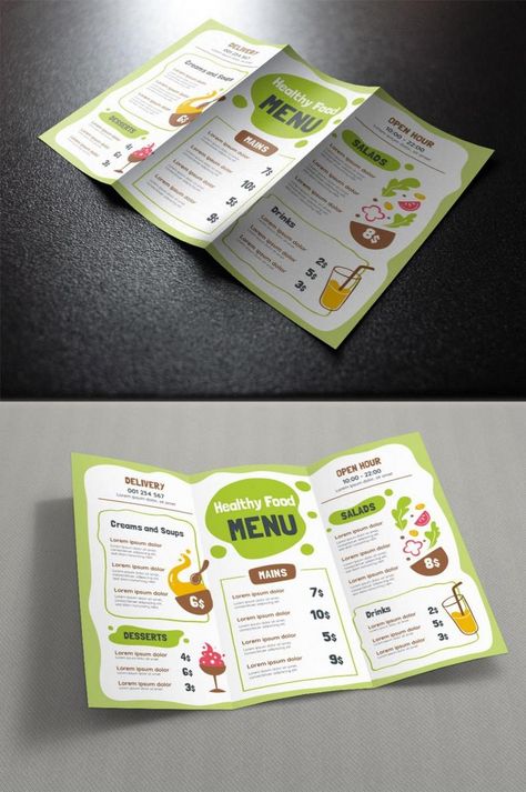 Creative Leaflet Design Ideas, Music Portfolio, Drink Menu Design, Restaurant Advertising, Menu Card Design, Packaging Illustration, Menu Designs, Menu Design Template, Leaflet Design