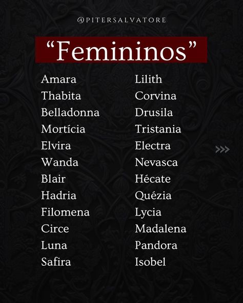 NOMES GÓTICOS PARA SE INSPIRAR ✨🖤 Esses dias tava pensando comigo mesmo que alguns nomes carregam forte conotação gótica, trevosa, dark.... E então resolvi fazer uma lista. Ta aí o resultado 🫶 Usem como quiserem 🙌 💬Qual deles é o seu preferido? Dark Names, March 30, Mlb, Romance, Wattpad, Marvel, Tags, Books, On Instagram