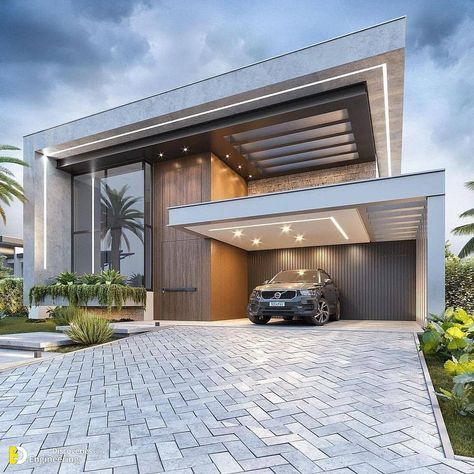 Top 51+ Modern House Design Ideas With Perfect Garage Car For 2022 | Engineering Discoveries Garage Car, House Outer Design, Modern Small House Design, House Design Ideas, Modern House Facades, House Arch Design, Modern Exterior House Designs, Duplex House Design, Beautiful House Plans