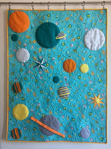 Space Baby Quilt, Galaxy Quilt, Space Quilt, Creeper Minecraft, Childrens Quilts, Modern Quilting, Boy Quilts, Machine Applique, Hand Applique