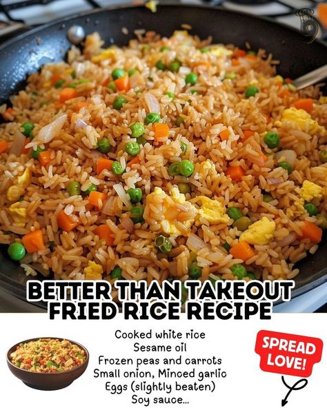 Easy Family Recipes Better Than Takeout Fried Rice Recipe, Takeout Fried Rice, Best Clam Chowder Recipe, Frozen Peas And Carrots, Japanese Fried Rice, Homemade Fried Rice, Cooked White Rice, Cream Cheese Chicken Enchiladas, Sides Dishes