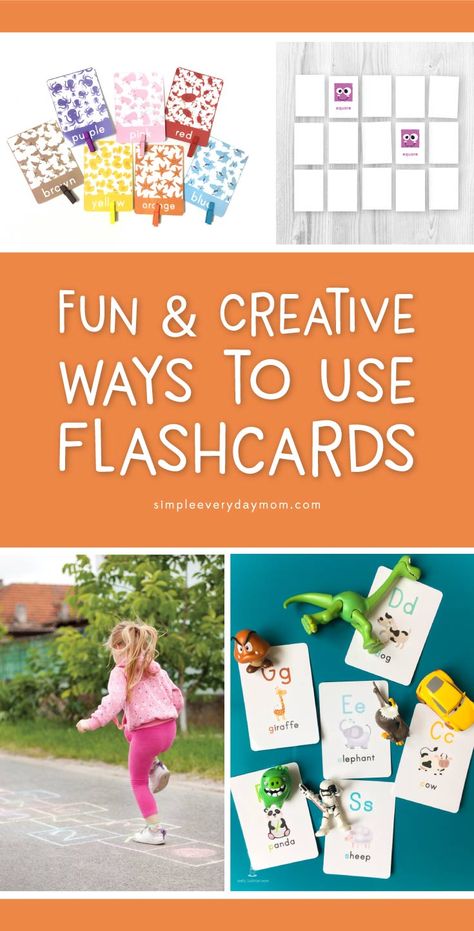 Make flashcards fun with these 7 creative ways to play. Toddlers and kids of all ages will love practicing when you make it into an interactive game! #learnthroughplay #flashcards #toddler #kidsactivities #simpleeverydaymom Make Flashcards, Word Work Kindergarten, Kindergarten Craft Activities, Flashcards For Toddlers, Flashcards For Kids, Printable Activities For Kids, Outdoor Activities For Kids, Flash Card, Creative Activities For Kids