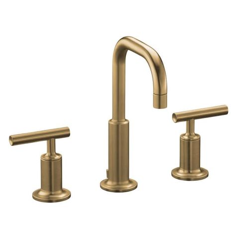 KOHLER Purist Vibrant Brushed Bronze 2-handle Widespread WaterSense Bathroom Sink Faucet with Drain in the Bathroom Sink Faucets department at Lowes.com Black Bathroom Fixtures, Black Bathroom Faucet, Kohler Bathroom, Kohler Purist, Gold Fixtures, Fluid Design, Widespread Bathroom Faucet, Lavatory Faucet, Faucet Handles