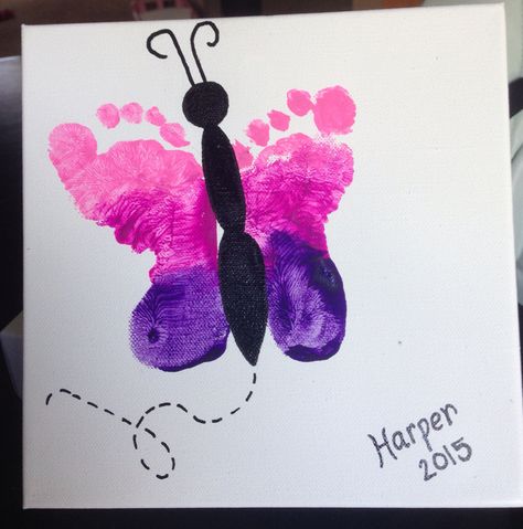 Butterfly Infant Crafts, Butterfly Hand Print Craft, Foot Print Butterfly Crafts For Kids, Butterfly Footprint Craft, Butterfly Craft For Infants, Butterfly Infant Art, Butterflies Crafts For Toddlers, Infant Butterfly Art, Handprint Butterfly Craft For Toddlers