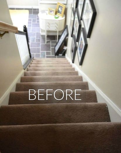 You'll want to rip out your carpeted staircase after seeing these Narrow Staircase Ideas, Diy Staircase Makeover, Narrow Staircase, Stair Makeover, Mirror Clips, Diy Staircase, Staircase Ideas, Staircase Makeover, Diy Stairs