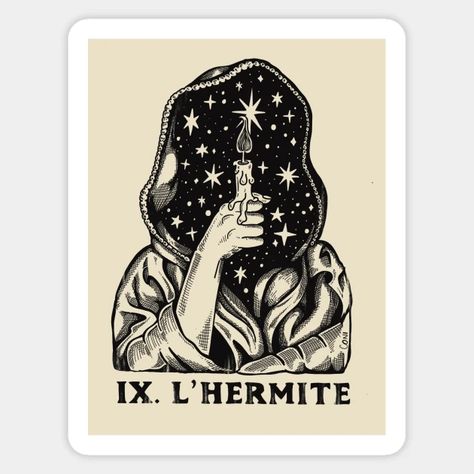 The Hermit Tarot Art, Hermit Tattoo, Tarot Arcana, The Hermit Tarot Card, Tarot Cards Art Illustration, Hermit Tarot, Random Tattoos, The Hermit Tarot, Embroider Ideas