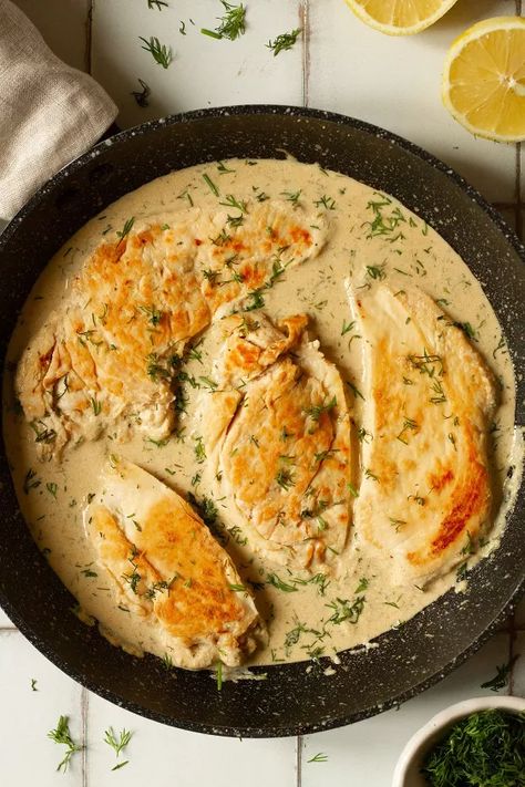 Creme Fraiche Sauce for Chicken With Mustard and Dill | Foodtalk Dukkah Chicken, Chicken With Mustard, Creme Fraiche Sauce, Panko Crusted Chicken, Panko Chicken, Roast Chicken Leftovers, Seared Chicken Breast, Pork Cutlets, Sweet N Sour Chicken