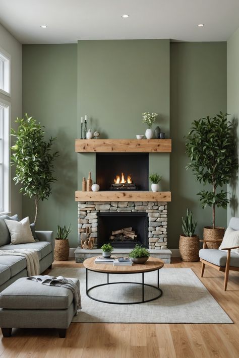 21 Sage Green Living Room Ideas – The Dear Lab Sage Green Wall Color Living Room, Green Living Room Grey Sofa, Lounge Wall Colour Ideas, Mixing Cool And Warm Tones Living Room, Sage Green Family Room, Sage Green Walls Living Room, Green Lounge Room, Green And Neutral Living Room, 2024 Living Room Trends