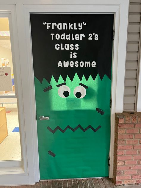 Frankenstein Classroom Door, Frankenstein Door Decoration, Halloween Door Decorating Contest, Halloween Door Decorating, Frankenstein Door, Halloween Door Decorations Classroom, Hall Ways Ideas, Halloween Door Decoration, Monster Door