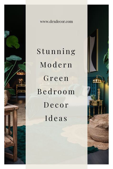 Stunning modern bedroom with green decor, featuring lush plants and elegant furnishings. Small Dark Green Bedroom, Dark Green Bedroom Walls, Statement Walls Bedroom, Modern Green Bedroom, Green Bedroom Decor Ideas, Dark Green Bedroom, Kitchen Tile Inspiration, Ensuite Bathroom Designs, Industrial Chic Kitchen