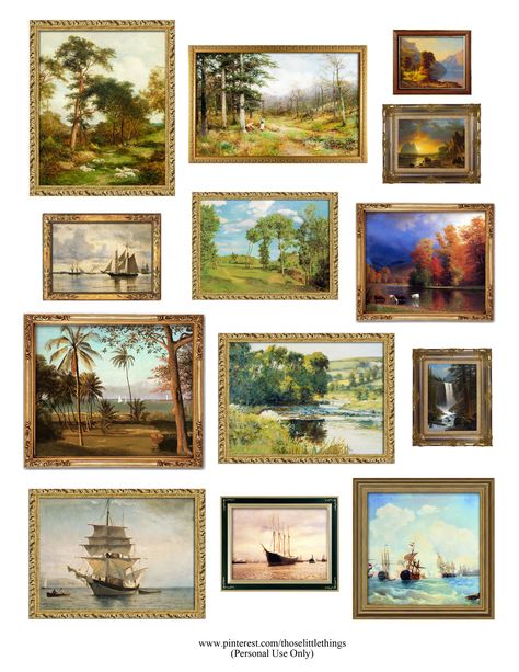 Printable Dollhouse Miniatures, Vintage Landscape Paintings, Mini Books Diy, Printable Dollhouse, Collage Creator, Doll House Wallpaper, Dollhouse Printables, Diy Doll Miniatures, Mini Doll House