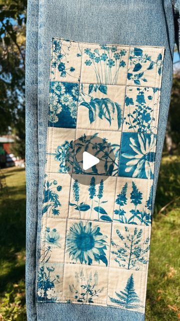 Kellie Swanson on Instagram: "I’ve had this idea bouncing around in my head forever and I finally had the tools, skills and confidence to make it a reality. I don’t know about you, but I’m obsessed!!   Might just have to do a whole Double Knee Collection 🩵  #cyanotype #cyanotypefabric #cyanotypemasters #slowfashion #handmade" Cyanotype Jeans, Cyanotype Embroidery, Bleach Designs, Patchwork Pants, Dye Ideas, In My Head, Sewing Project, Denim Jackets, I Don T Know