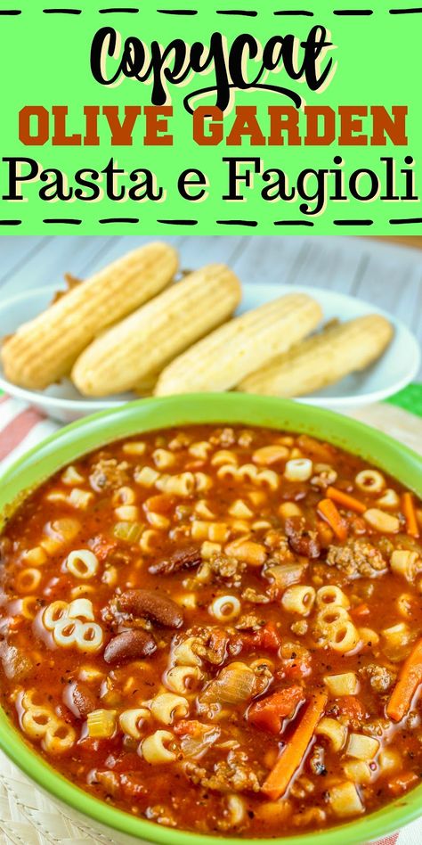 Olive Garden Pasta Fagioli Recipe, Copycat Olive Garden Pasta, Italian Chili, Olive Garden Pasta Fagioli, Olive Pasta, Olive Garden Minestrone Soup, Olive Garden Pasta, Garden Pasta, Pasta Fagioli Recipe