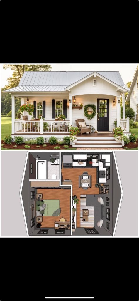 Small Cottage House Plans, Small Cottage Homes, Small House Layout, Tiny House Layout, A Small House, Tiny House Inspiration, Small House Floor Plans, Sims 4 House Design, Casas The Sims 4