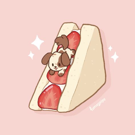 I’ve been sooo busy lately working on stuff for the upcoming convention season but I need to start sharing some of the illustrations I’ve been working on! I’m really bad about posting my art but it’s something I want to work on this year 🥹 so please enjoy this puppy playing on a strawberry sando! 🍓💗  #cuteart #kawaii #strawberry #puppy Strawberry Sando Drawing, Strawberry Sando, Puppy Kawaii, Kawaii Puppy, Strawberry Stuff, Strawberry Drawing, Puppy Playing, Strawberry Aesthetic, Puppy Illustration