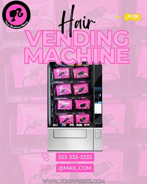 Join the future of beauty shopping with a cosmetic vending machine! This Flyer can be used for both lash and hair vending! If needed our shop can completely customize for you! Vending Machine Website, Eyelash Vending Machine Business, Beauty Vending Machine Business, Skincare Vending Machine, Pink Vending Machine, Mini Vending Machine, Beauty Shopping, Graphic Design Tutorials Learning, For Lash