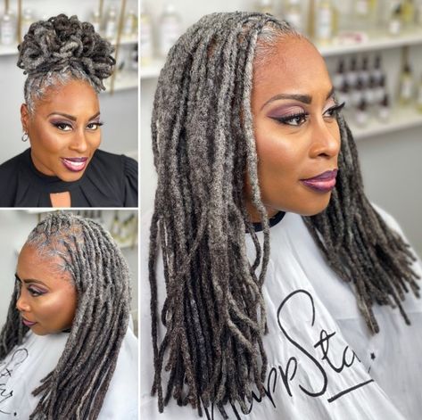 Grey Hair Locs, Dreadlock Hairstyles For Women, Grey Dreadlocks, Dreads Styles For Women, Short Dreads, Natural Dreadlocks, Beautiful Dreadlocks, Short Locs Hairstyles, Beautiful Gray Hair