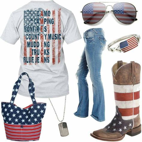 American Flag Bracelet, Tote Bag Outfit, Flag Bracelet, Casual Country Outfits, July Outfits, Country Stuff, Country Style Outfits, Cute Country Outfits, Rodeo Outfits