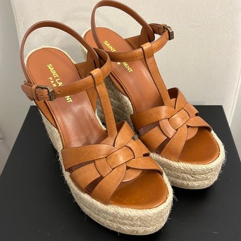 BRAND NEW never worn YSL Tribute Espadrilles in smooth leather, Brown Ysl Box, Ysl Tribute, Ysl Bags, Yves Saint Laurent Shoes, Saint Laurent Shoes, Gladiator Sandals, Ysl Bag, Smooth Leather, Yves Saint Laurent