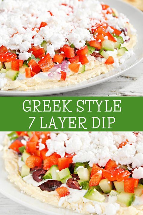 Greek 7 Layer Dip, Buffalo Chicken Dip Oven, Layer Dip Recipe, Greek Layer Dip, 7 Layer Dip Recipe, Layered Dip Recipes, Greek Dip, 7 Layer Dip, Greek Appetizers