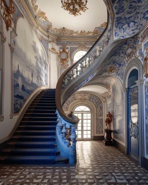 Baroque House Interiors, Baroque Style Interior, Baroque Home Decor, Renesance Architecture, Baroque Architecture Interior, Baroque Staircase, Baroque Mansion, Baroque House, Portuguese Villa