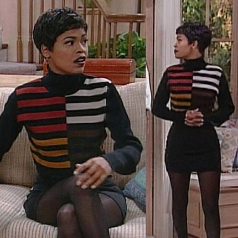 alex 🦋🌻♂ on Instagram: “Nia Long on The Fresh Prince of Bel-Air 🖤 who was your first celebrity crush?” Nia Long Fresh Prince, Fresh Prince Outfits, 90s Fresh Prince, Prince 90s, Prince Outfits, Hilary Banks, Ashley Banks Outfits, Black 90s Fashion, 90’s Outfits