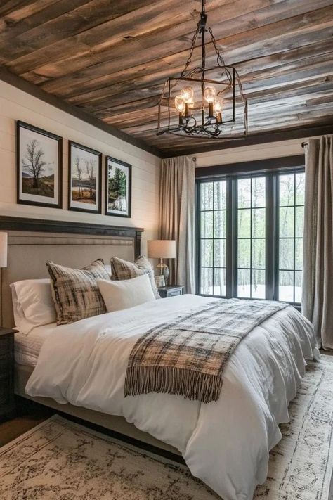 "Elevate your sleep space with the charm of Rustic Farmhouse Bedroom Decor! 🛏️🌾 Perfect for those who love a mix of old-world charm and contemporary comfort. 🌟✨ #FarmhouseStyle #BedroomDecor #RusticLiving" Rustic Look Bedroom, Farmhouse Couples Bedroom, Barndo Master Bed, Old World Bedroom Ideas, Rustic Master Bedrooms Farmhouse, Master Farmhouse Bedroom, Rustic Master Bed, Rustic House Bedroom, Barndominium Master Bed