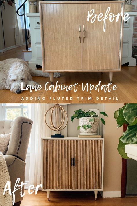 Adding a Stained Fluted Trim Detail To Update this Mid Century Modern Lane Cabinet Fluted Trim, Diy Mid Century Modern, Mid Century Modern Cabinets, Diy Modern Furniture, Mid Century Cabinet, Mid Century Modern Dresser, Home Decor Hooks, Hallway Ideas Entrance, Feeling Inspired