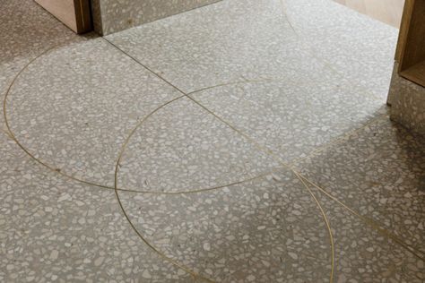 Terrazzo Flooring Pattern, Dining Room Library, Millwork Wall, Flooring Pattern, Flexible Display, Hidden Art, Manhattan Apartment, Stylish Interior Design, Brass Inlay