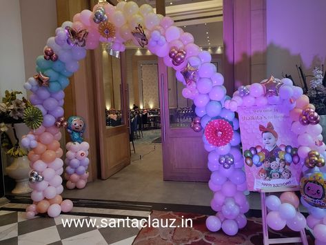 Cocomelon theme Entry Gate Balloon Decoration, 1st Birthday Entrance Decor, Balloon Decorations Entry Gate, Cocomelon Theme Decoration, Cocomelon Theme, Shimmer Wall Backdrop, Entry Gate, Gate Decoration, Entrance Gate