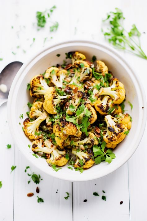 Spanish Roasted Cauliflower with Caper Dressing - Cooking Mediterranean Spanish Vegetables Side, Party Ourderves, Roasted Cauliflower With Capers, Spanish Cauliflower, Spanish Vegetables, Halloween Headpiece, Cauliflower Dishes, Spanish Recipes, Manchego Cheese