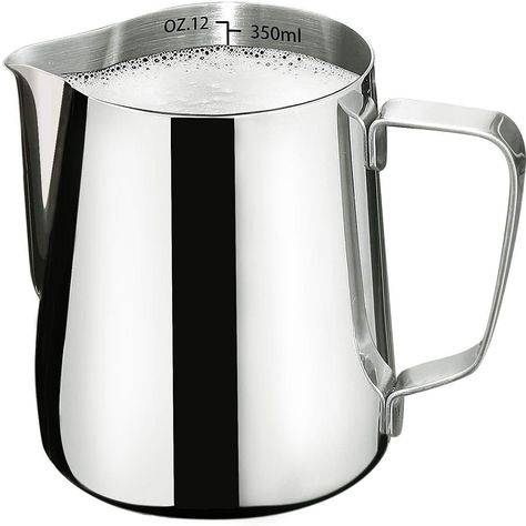 Milk Frothing Pitcher-Measurement on the Inside , Frothing pitcher, Coffee Pitcher Perfect for Espresso Machines, Stainless Steel Milk Frother Cup for Latte Art(12oz/350ml). Cappuccino Maker, Drip Design, Frothing Milk, Espresso Makers, Measuring Cup, Espresso Machines, Coffee Milk, Milk Frother, Beautiful Coffee